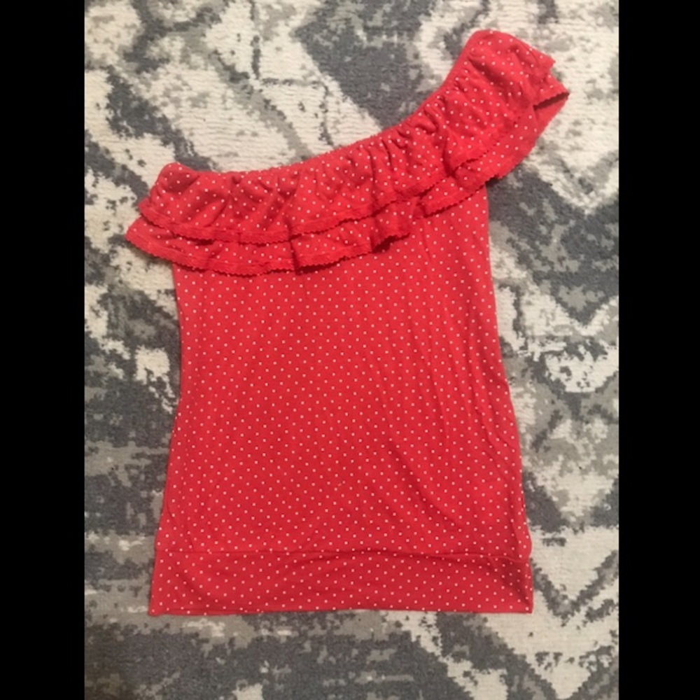 Ruffle one shoulder top mini polka dot rockabilly